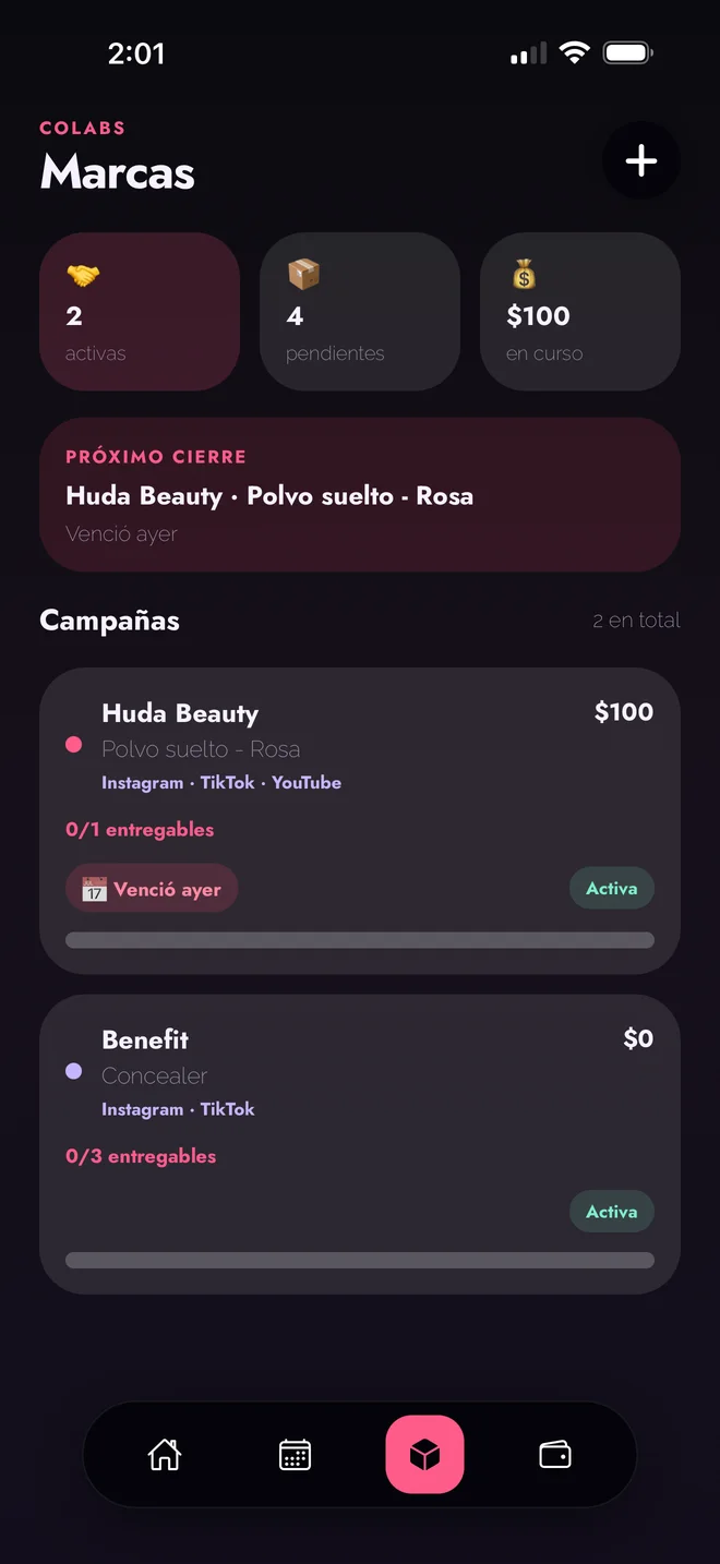 Lista de campañas con marcas