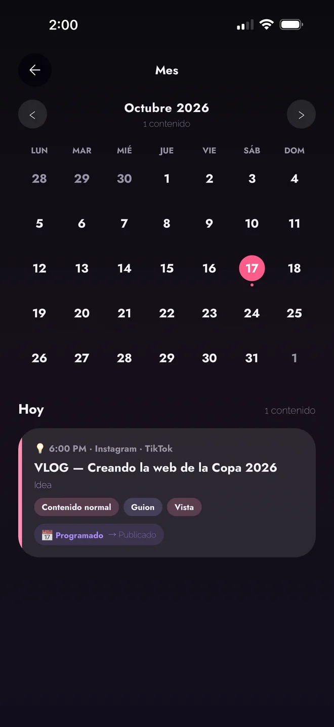 Calendario mensual de contenido